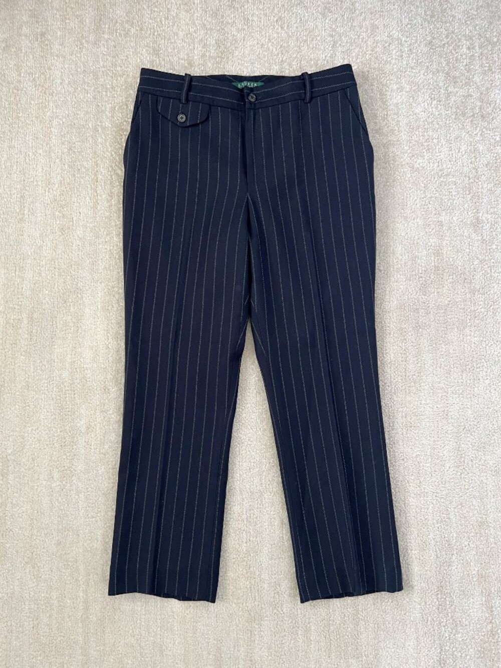 Lauren Ralph Lauren Blue Wool Pinstripe Womens Suiting Trousers Pants 6P